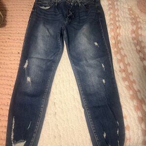 KanCan Women's Distressed Dark Blue Boyfriend Jeans